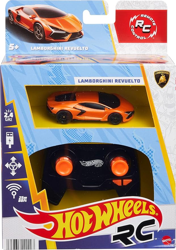 Hot Wheels RC Toy Car, Remote-Control Lamborghini Revuelto in 1:64 Scale, Recharge with USB Cable, Races & Stunts Onand Off-Track with Turbo Boost