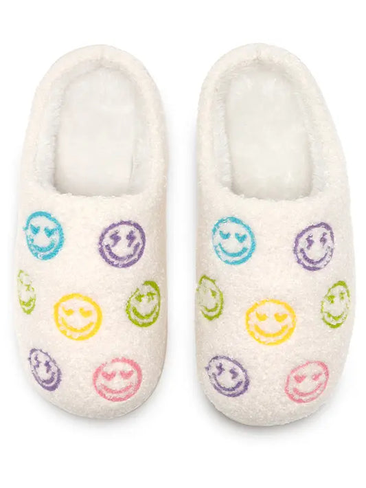 Indoor / Outdoor Slippers - Colorful Happy Faces - White