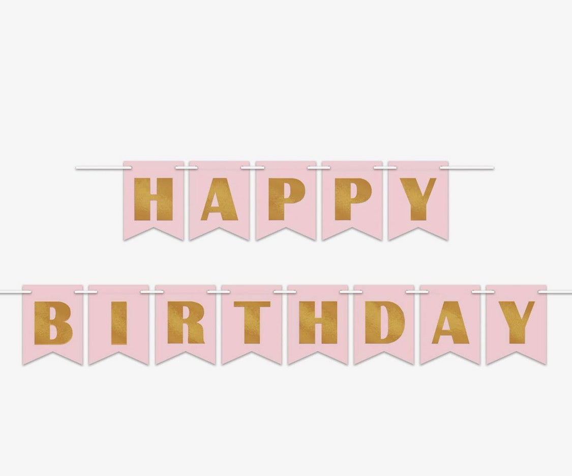 Pink Glitter Happy Birthday Banner
