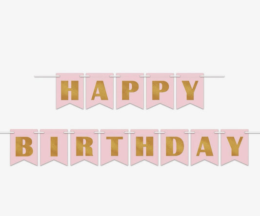 Pink Glitter Happy Birthday Banner