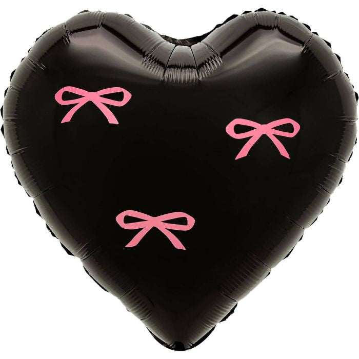Black heart with printed pink bows 18 inch