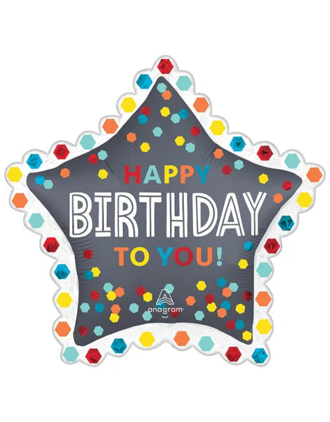 Birthday Star Confetti Supershape Balloon