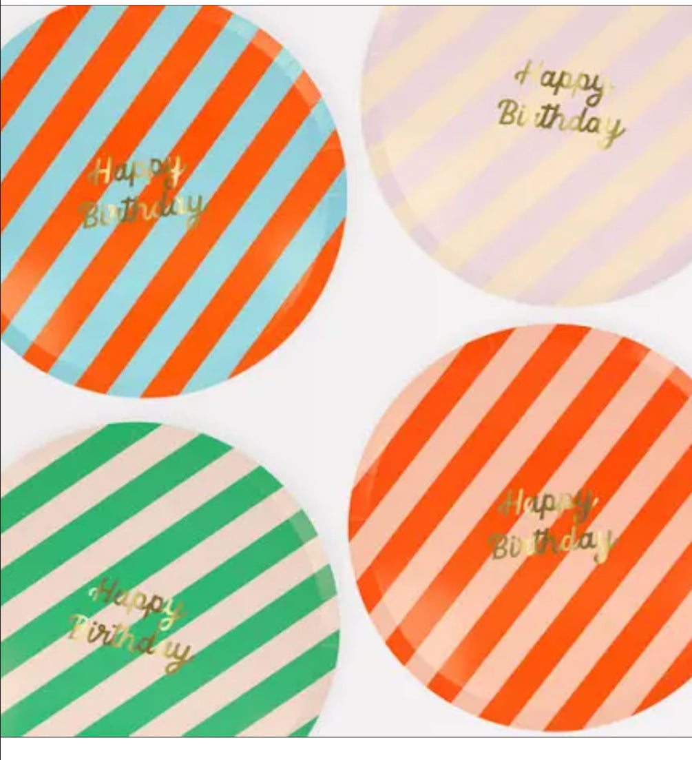 Stripe Happy Birthday Dinner Plate - 8 count