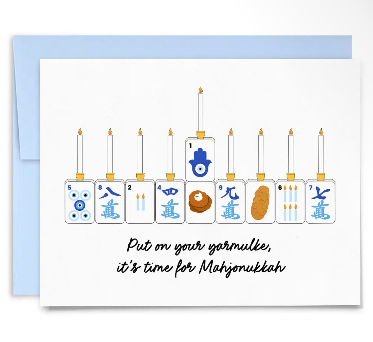 It's Time For Mahjonukkah Mahjong Menorah Hanukkah Card