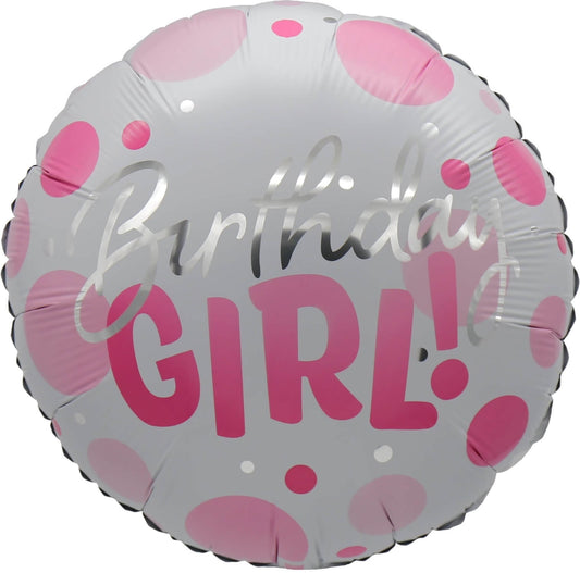 Birthday Girl Pink Dots Foil Balloon