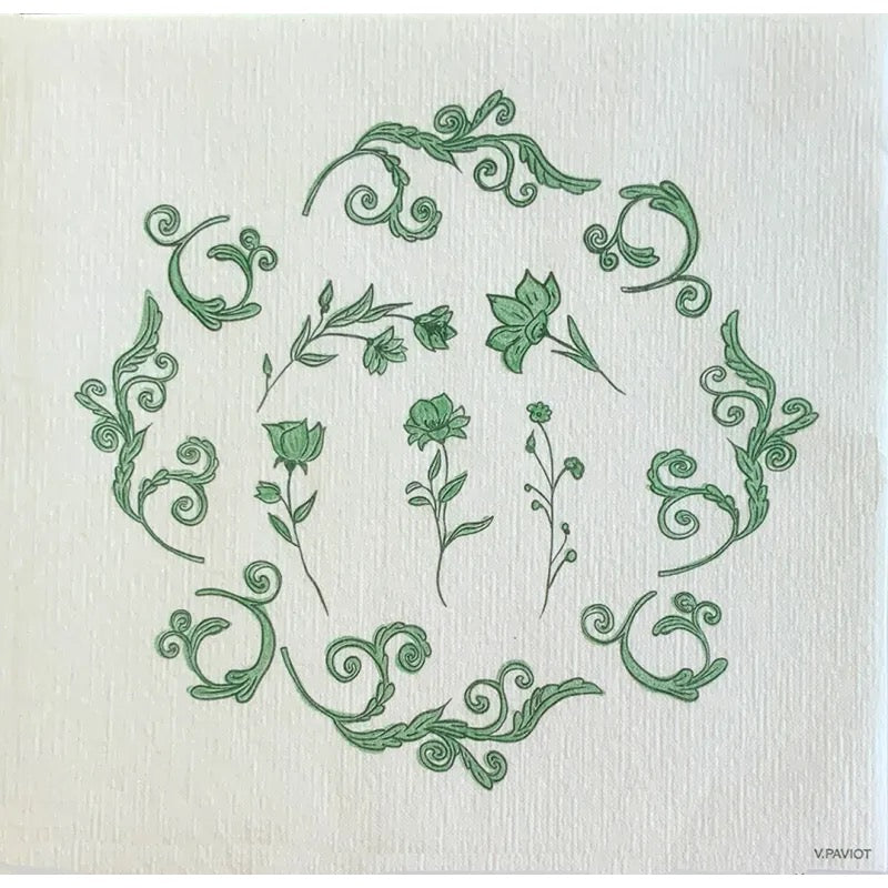 Green Flowers Dinner Napkin