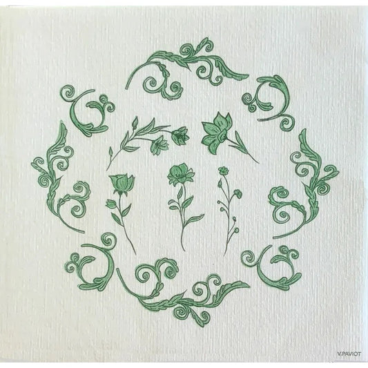 Green Flowers Dinner Napkin