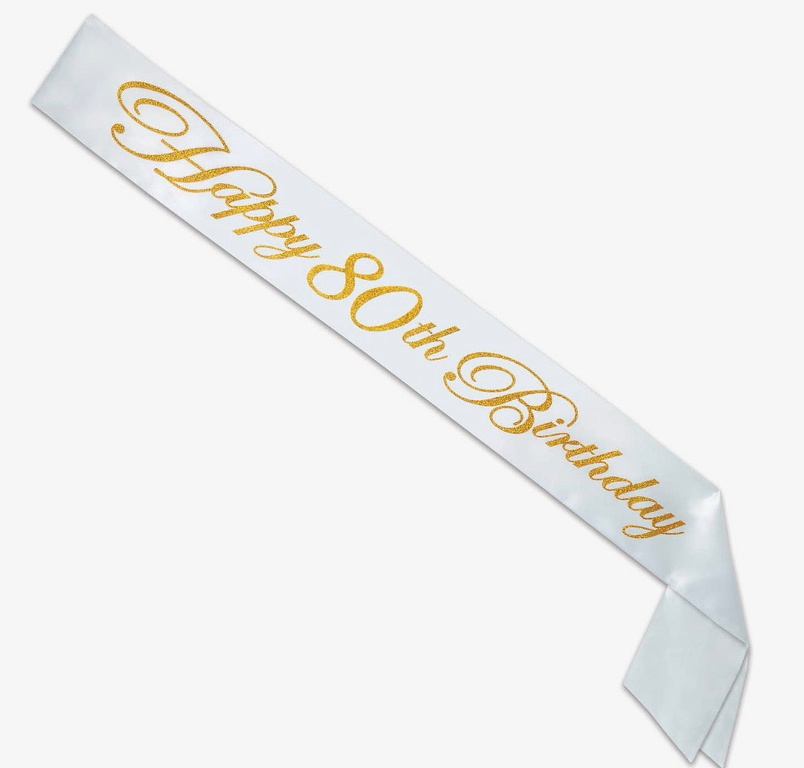 Happy 80th Birthday Glitter Sash