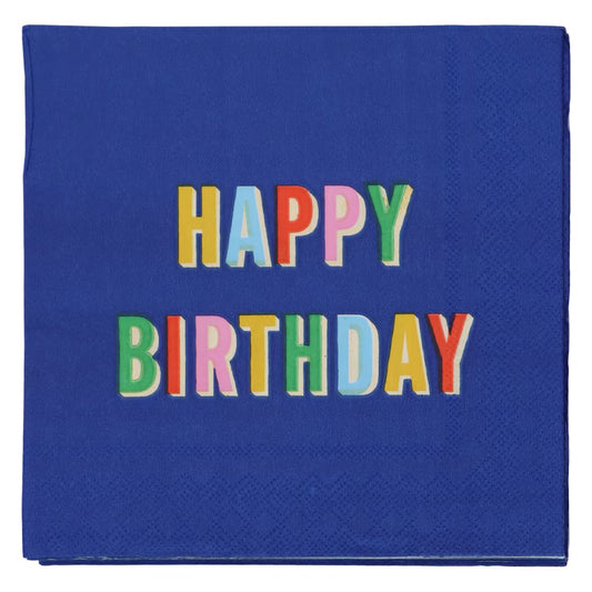 Blue Happy birthday cocktail napkin