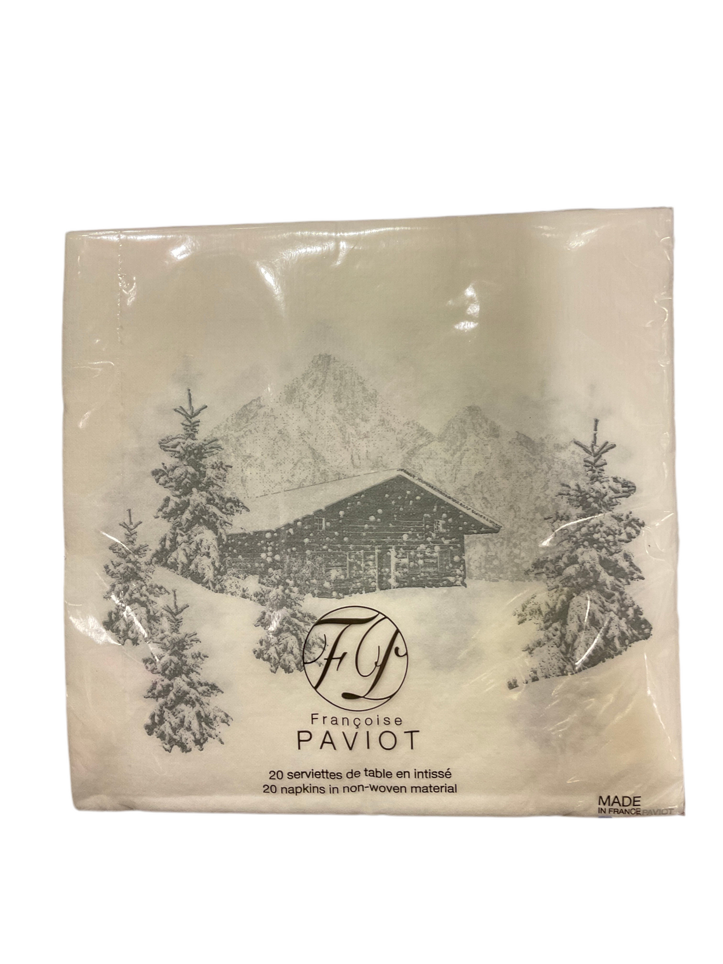 FRANCOISE PAVIOT "WINTER CABIN " DINNER NAPKIN