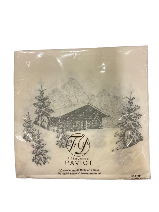 FRANCOISE PAVIOT "WINTER CABIN " DINNER NAPKIN
