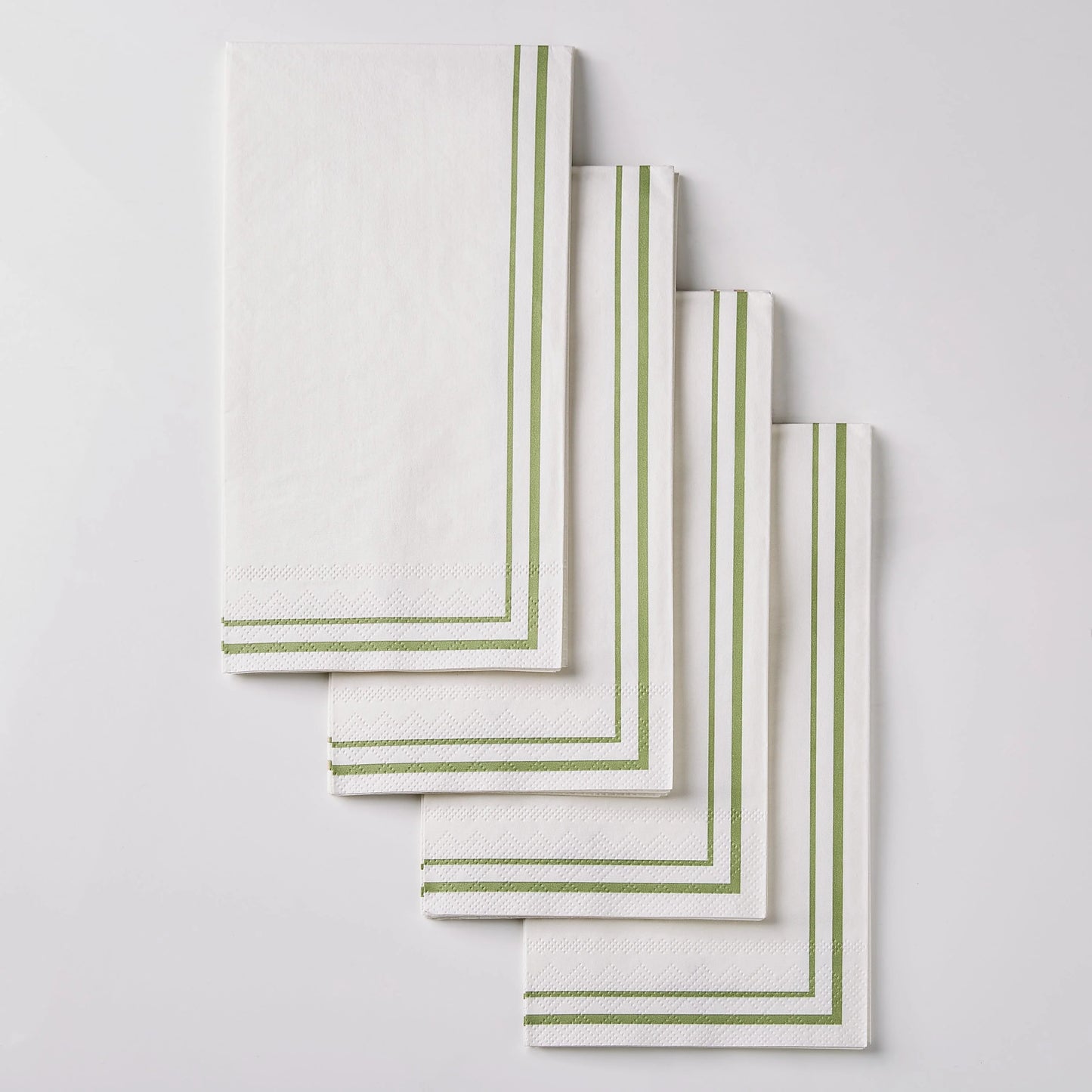 White and Sage Green Stripe Border Stripe Guest Paper Dinner Napkins | 40 Napkins