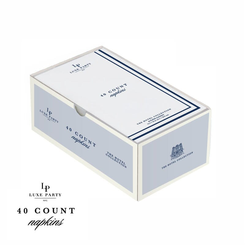 White and Navy Blue Stripe Border Stripe Guest Paper Dinner Napkins | 40 Napkins