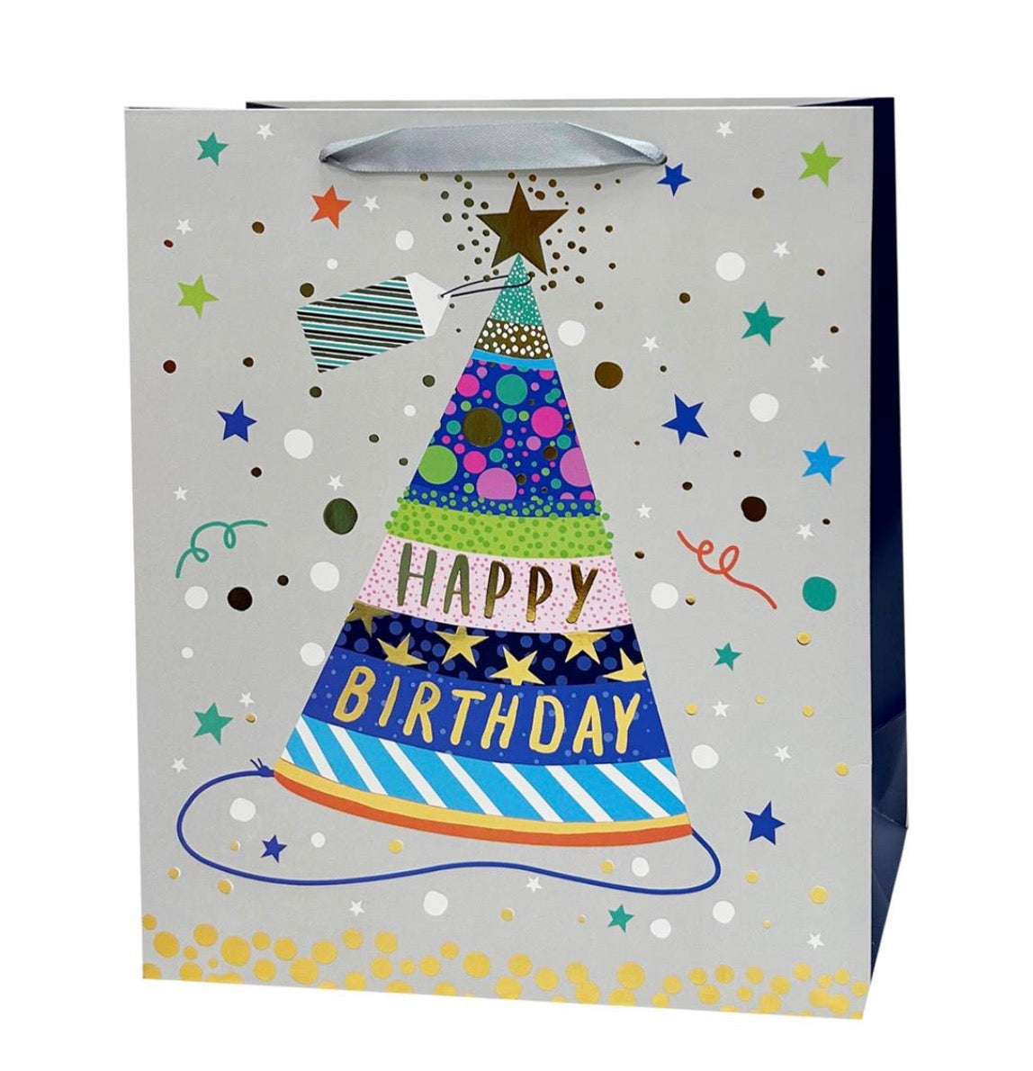 Paper T. Gift Bag, Large, Birthday Hat, Glitter, 210gsm, Tag + J-hook
