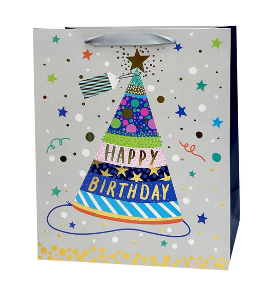 Paper T. Gift Bag, Large, Birthday Hat, Glitter, 210gsm, Tag + J-hook