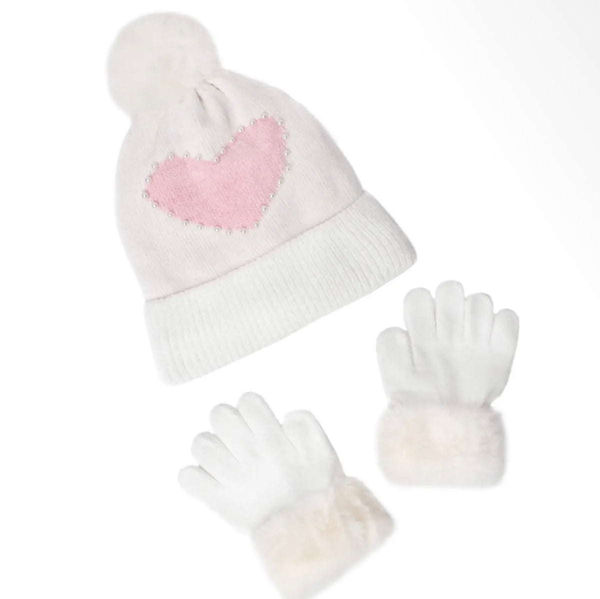 Pearl Heart Patched Hat and Glove Set