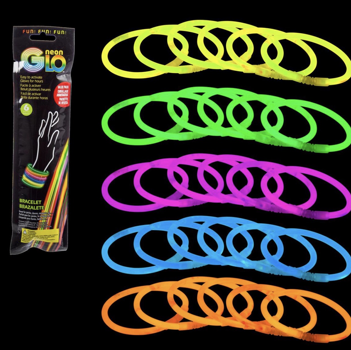 Neon Glo 6-pc. 8" Bracelet 5 colours