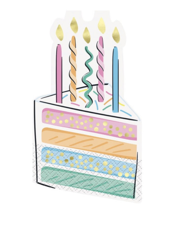 Rainbow Birthday Sweets Cake-Shaped Guest Napkins 16/CT - Foil Stamping