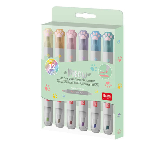 MEOW DUAL-TIP PASTEL HIGHLIGHTERS SET/6