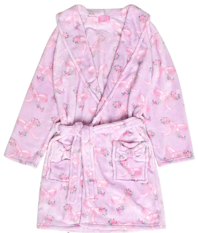 FLEECE PRINTED BATHROBE - PURPLE BOW