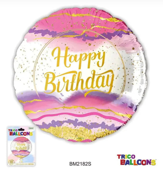 Happy Birthday Marble Foil Balloon
