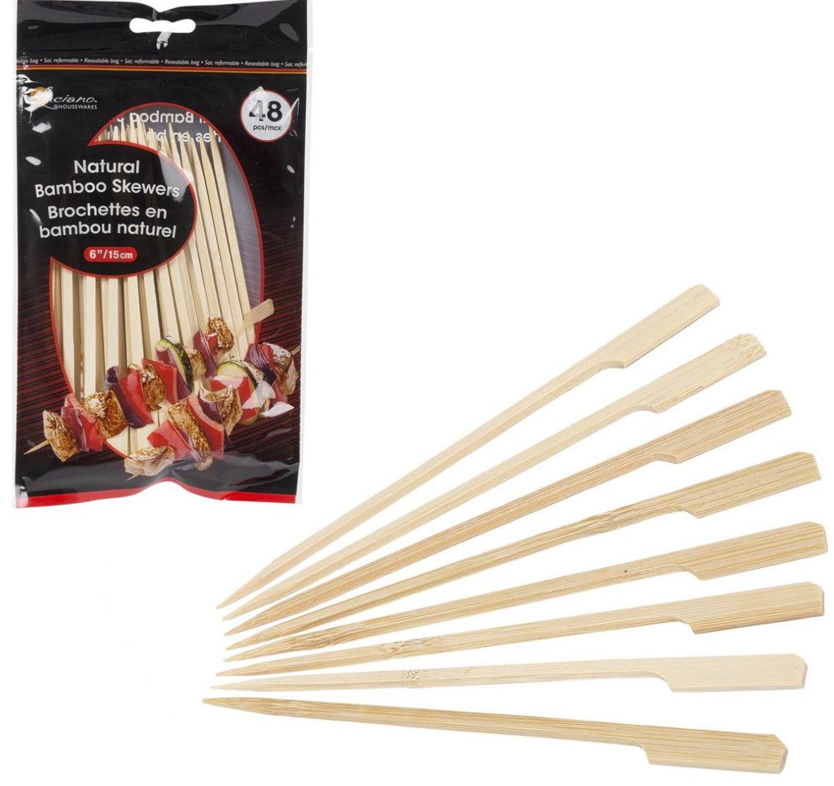 Luciano 48-pc 6"L Bamboo Skewer, colour resealable bag