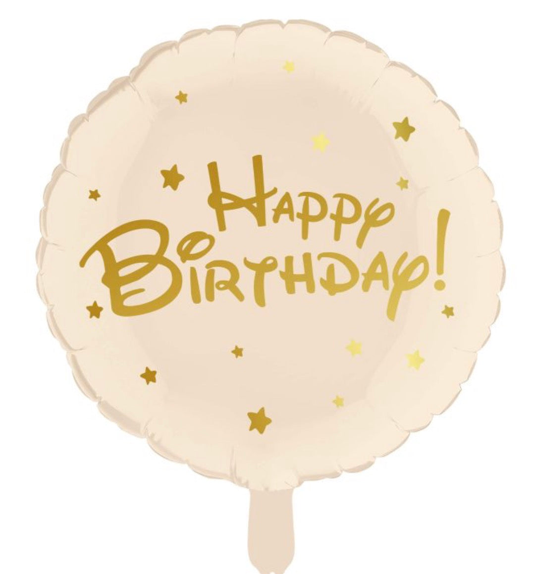18" Happy Birthday Script Cream Balloon