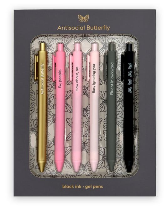 Antisocial Butterfly Black Gel Ink Pen Set