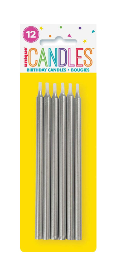 Stick Tall Metallic Wax Candles, Assorted Colours, 5-in, 12-pk, for Birthday Party