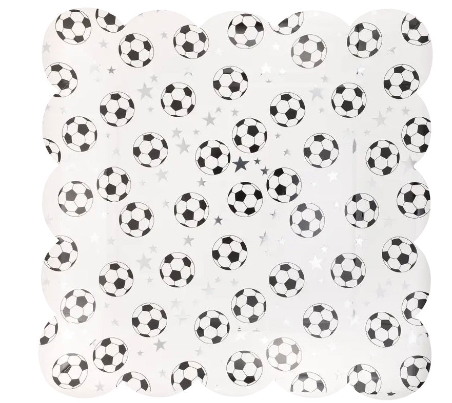 Scattered soccer dinner paper plate