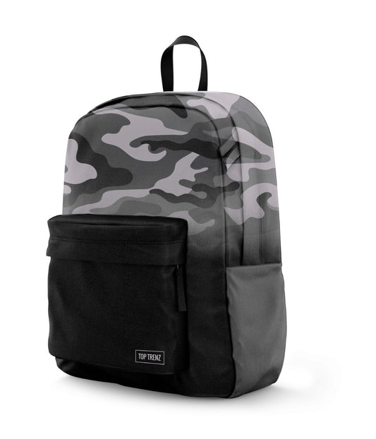 Top Trenz Grey & Black Army Print Backpack