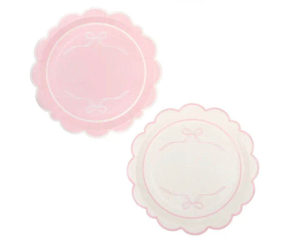 Round pink bows paper plate