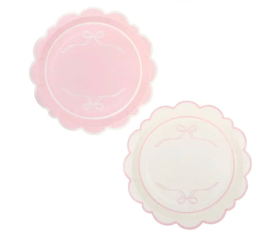 Round pink bows paper plate