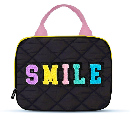 Black Puffer Lunch Box Smile Text Patch
