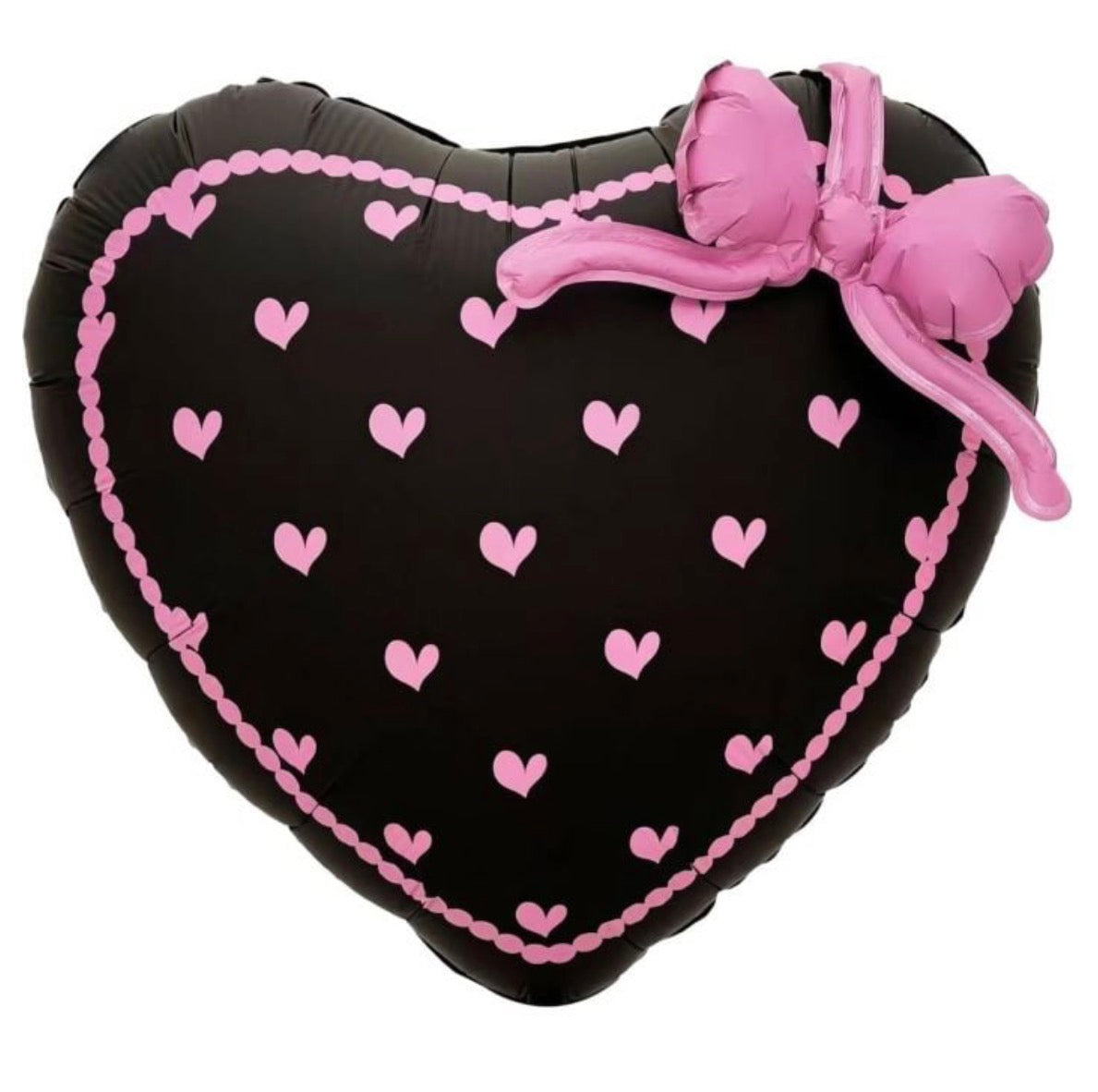 22" Pink Trim Black Floral Heart with Pink Bow Balloon