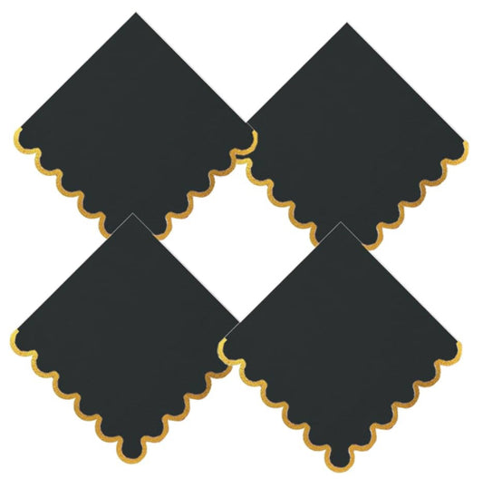 Black and Gold Scalloped Cocktail Napkin