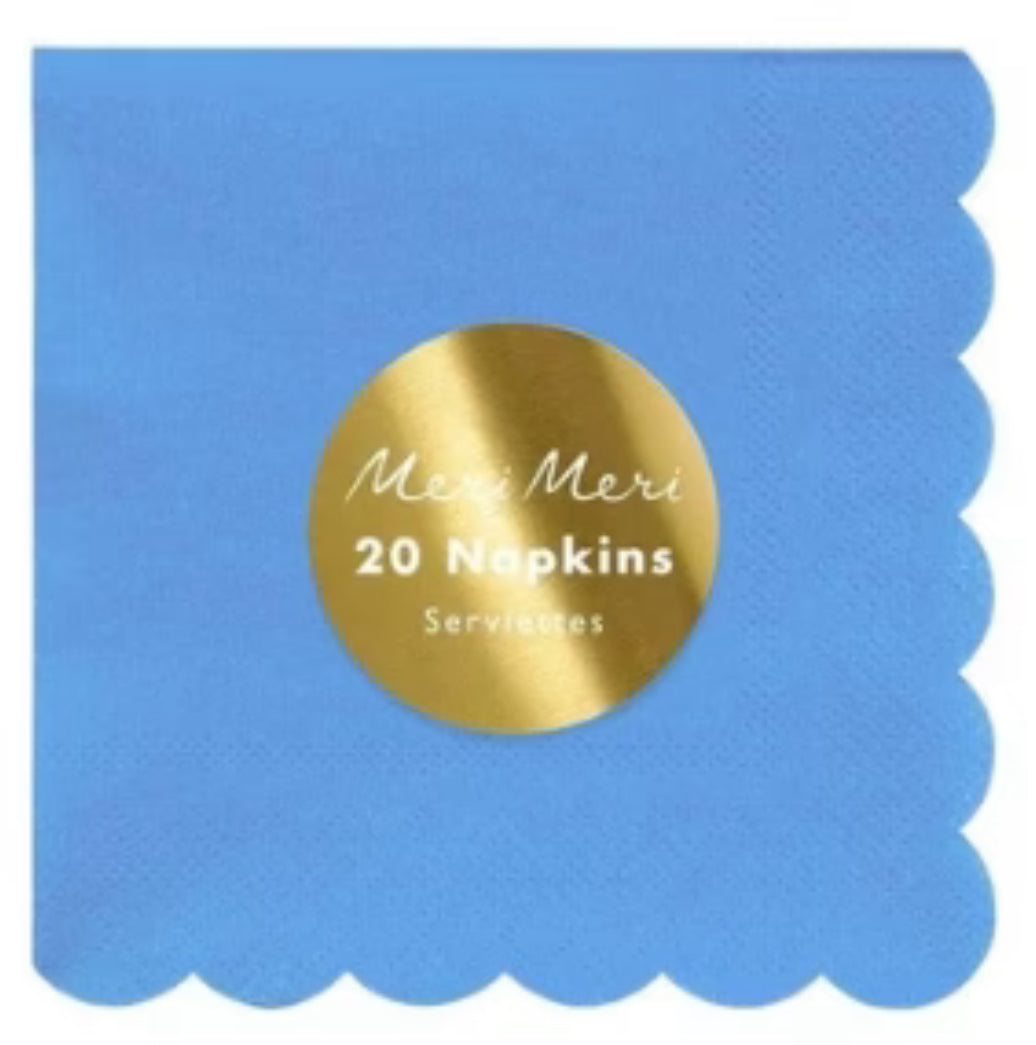 Bright Blue Scalloped Cocktail Napkin