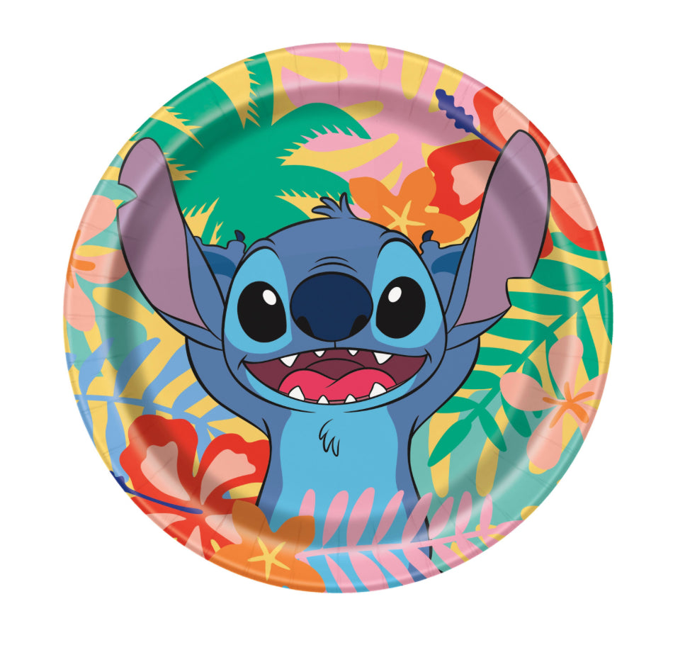 Stitch Round Paper Disposable Dessert Plates, Multi-Colour, 7-in, 8-pk, for Birthday Party