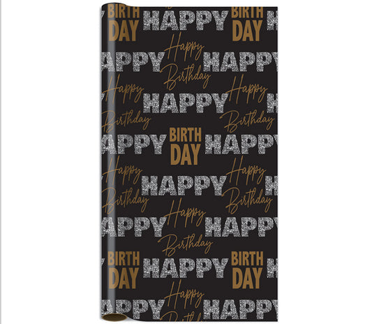 Black and Gold Happy Birthday Wrapping Paper