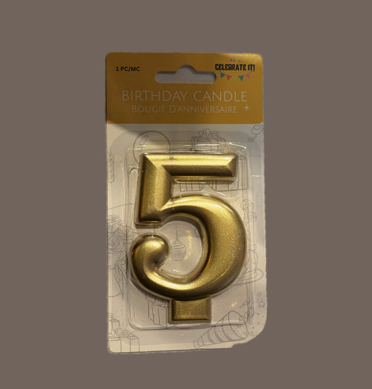 Gold Number 5 Candle