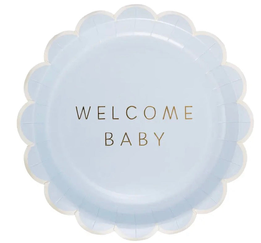 Welcome baby blue plate