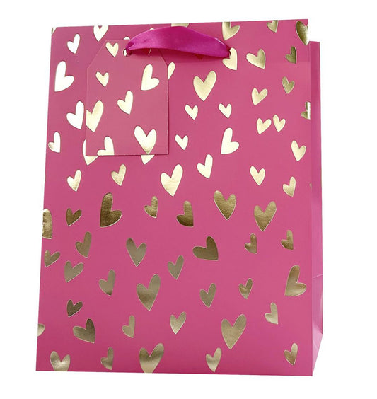 Medium Pink with Gold Hearts Giftbag