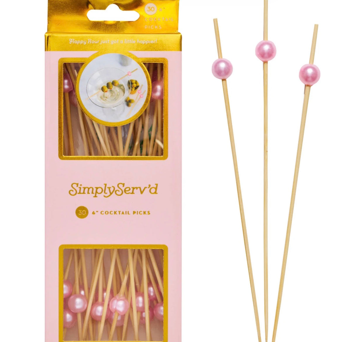 Pearl Pink 6" Wood Party Pick/30pk