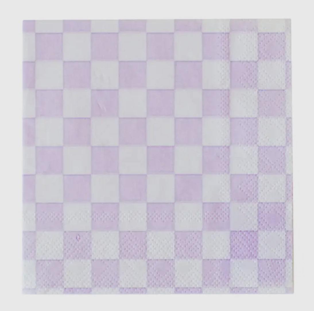 Purple Checkered Cocktail Napkin