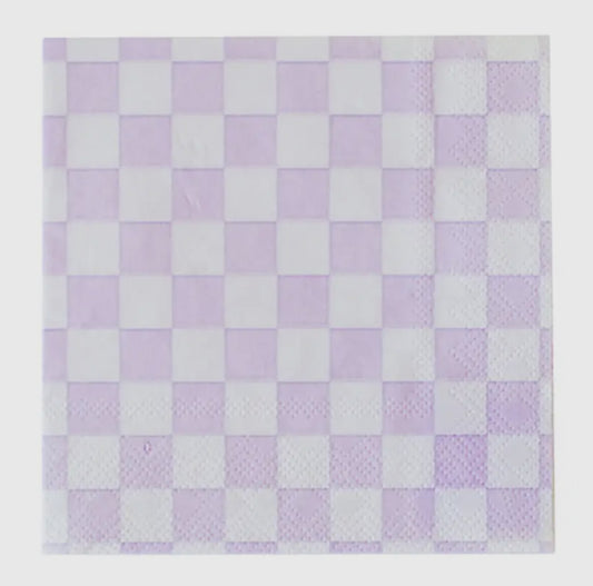 Purple Checkered Cocktail Napkin