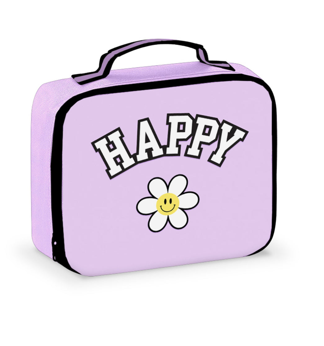 Purple Happy Canvas Insulated Lunch Box with Patches