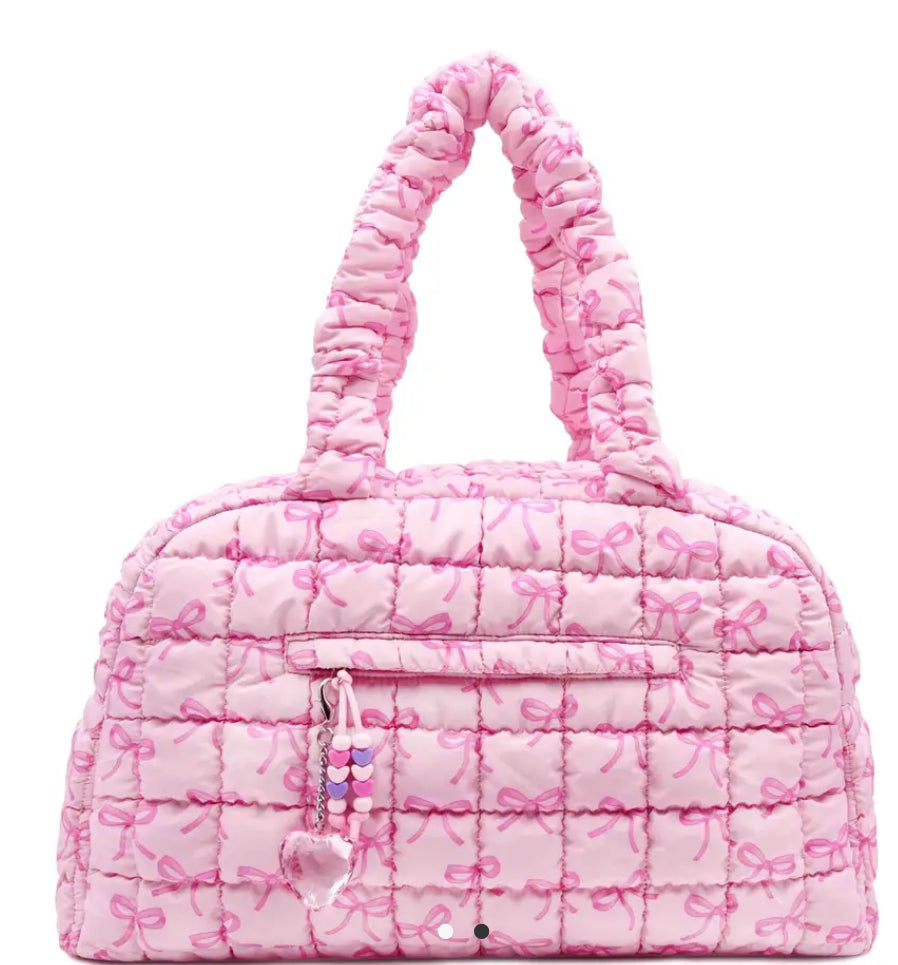 QUILTED SCRUNCHIE BOW PRINTED MEDIUM DUFFLE BAG