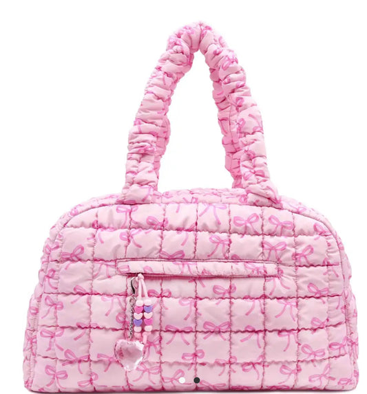 QUILTED SCRUNCHIE BOW PRINTED MEDIUM DUFFLE BAG