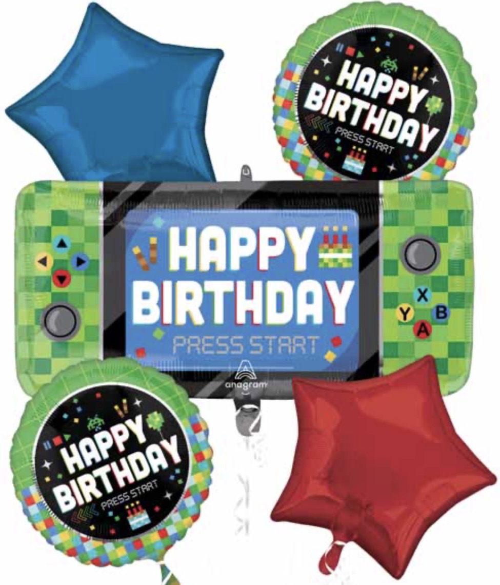 Happy Birthday Press Start gaming 5 pc Bouquet Millard Balloon