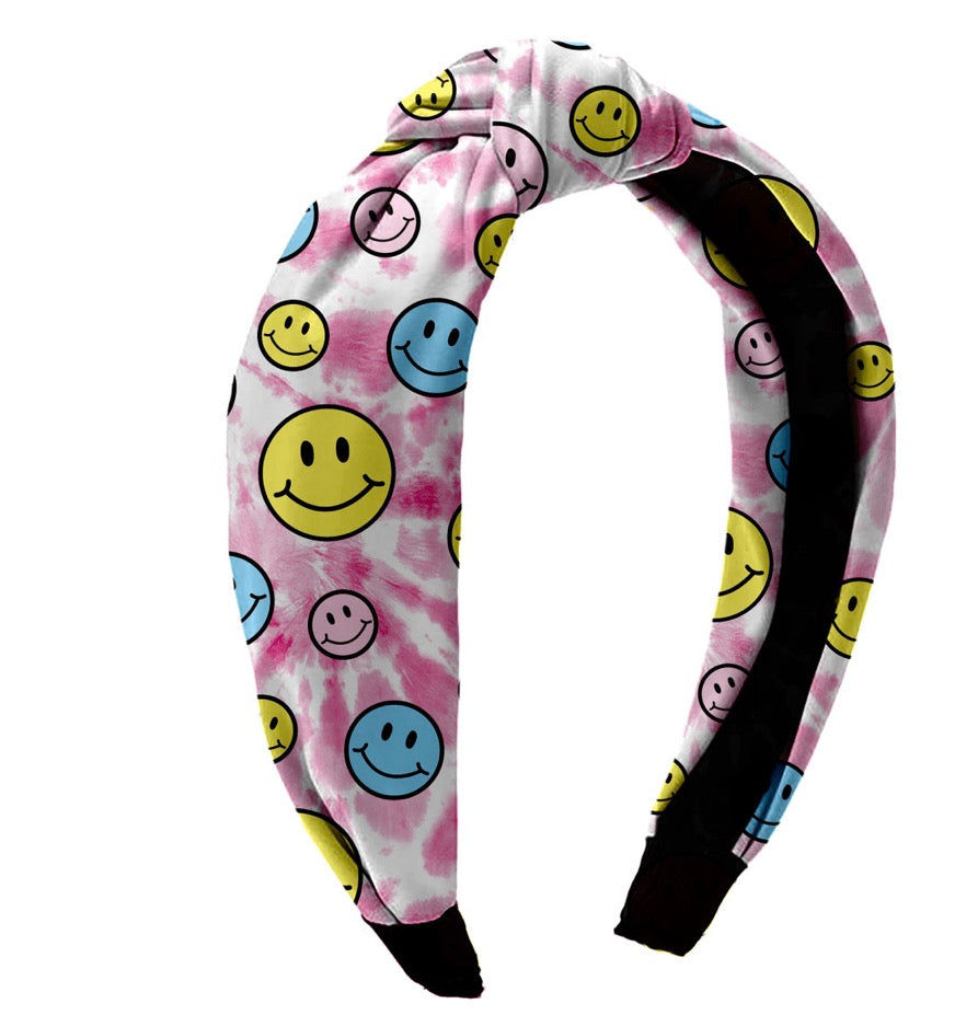 Tie-Dye Happy Face Knot Headbands
